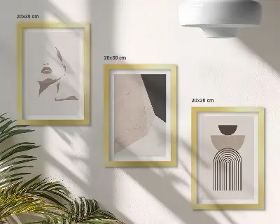 Framed triptych Abstract geometric shapes and a woman's face
