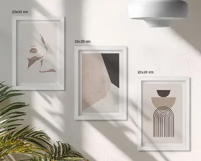 Framed triptych Abstract geometric shapes and a woman's face