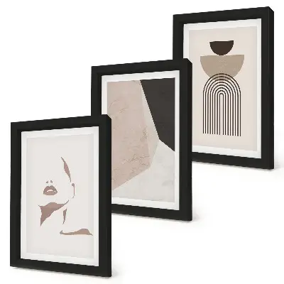 Framed triptych Abstract geometric shapes and a woman's face
