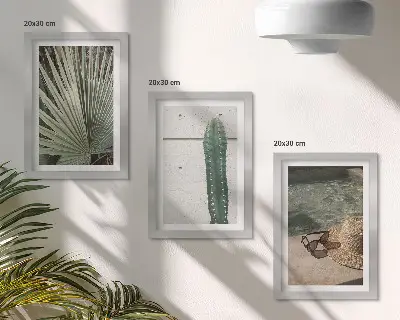 Photo frame wall gallery set with tropical plants and waterside holiday accessories