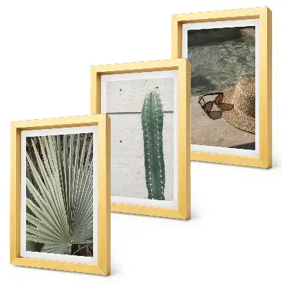 Photo frame wall gallery set with tropical plants and waterside holiday accessories