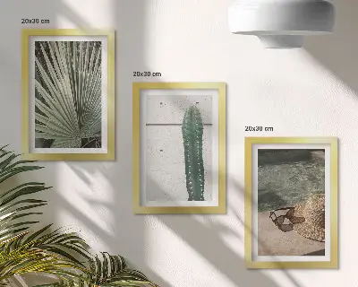 Photo frame wall gallery set with tropical plants and waterside holiday accessories