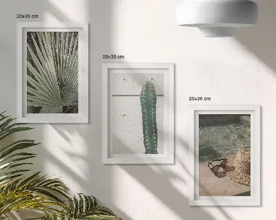 Photo frame wall gallery set with tropical plants and waterside holiday accessories
