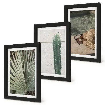 Photo frame wall gallery set with tropical plants and waterside holiday accessories