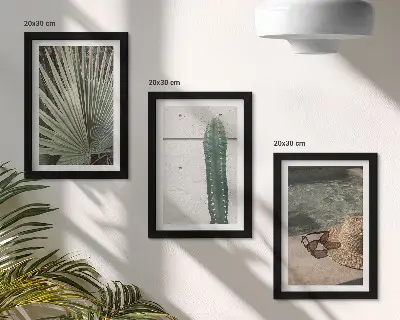 Photo frame wall gallery set with tropical plants and waterside holiday accessories
