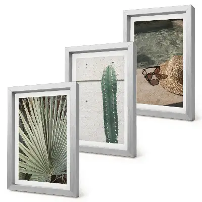 Photo frame wall gallery set with tropical plants and waterside holiday accessories