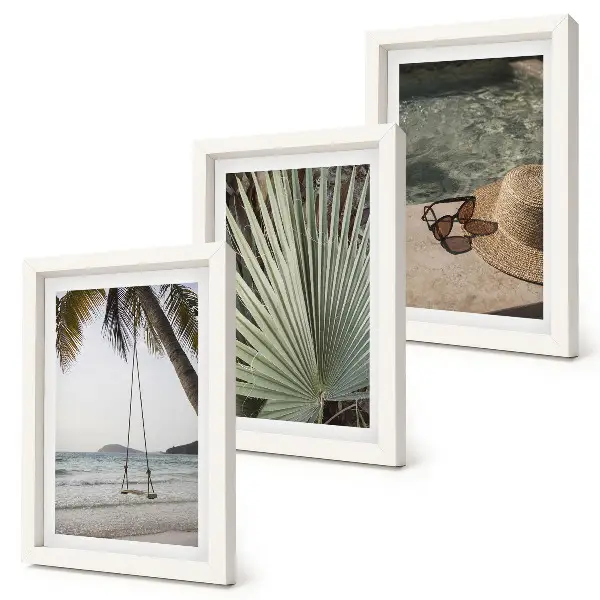 Palm leaf swing beach vacation framed triptych