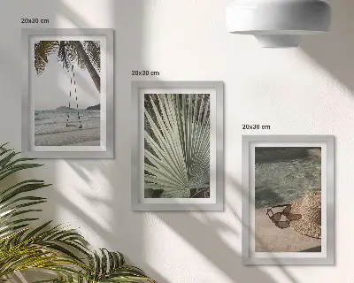 Palm leaf swing beach vacation framed triptych