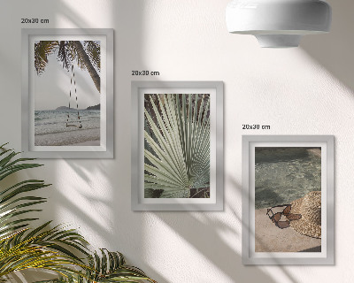 Framed triptych Palm leaf swing beach vacation