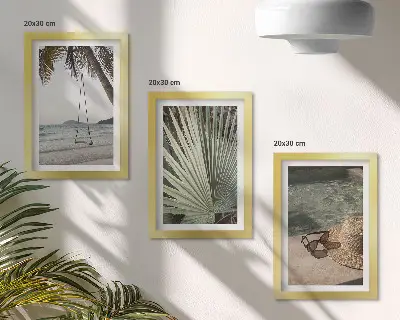 Palm leaf swing beach vacation framed triptych