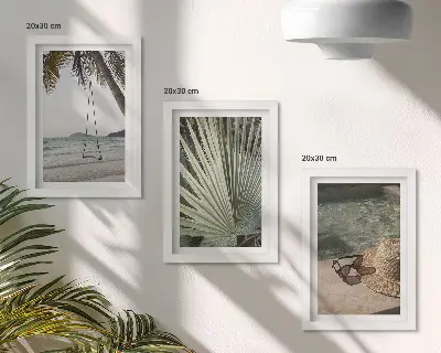 Palm leaf swing beach vacation framed triptych
