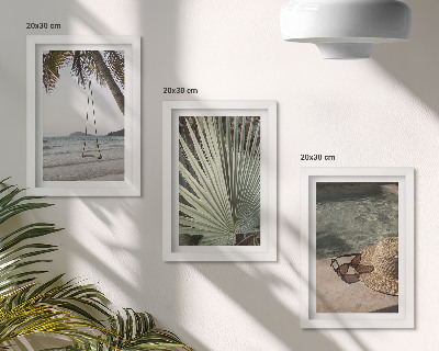 Framed triptych Palm leaf swing beach vacation