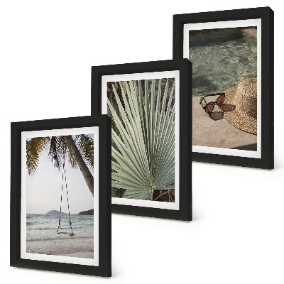 Framed triptych Palm leaf swing beach vacation