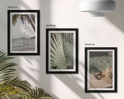 Framed triptych Palm leaf swing beach vacation