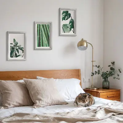 3-Piece wall art set bamboo stems and monstera leaves