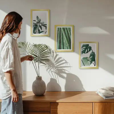 3-Piece wall art set bamboo stems and monstera leaves