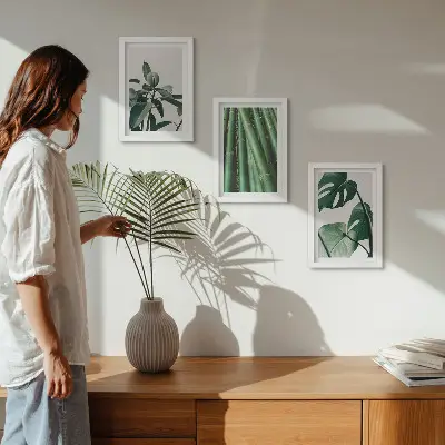 3-Piece wall art set bamboo stems and monstera leaves