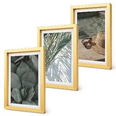 Photo frame wall with tropical plants and summer holiday accents