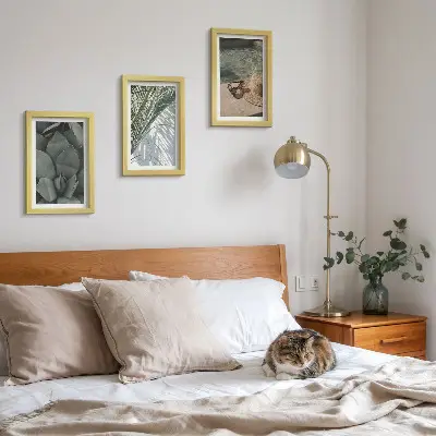 Photo frame wall with tropical plants and summer holiday accents