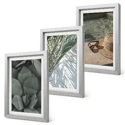 Photo frame wall with tropical plants and summer holiday accents