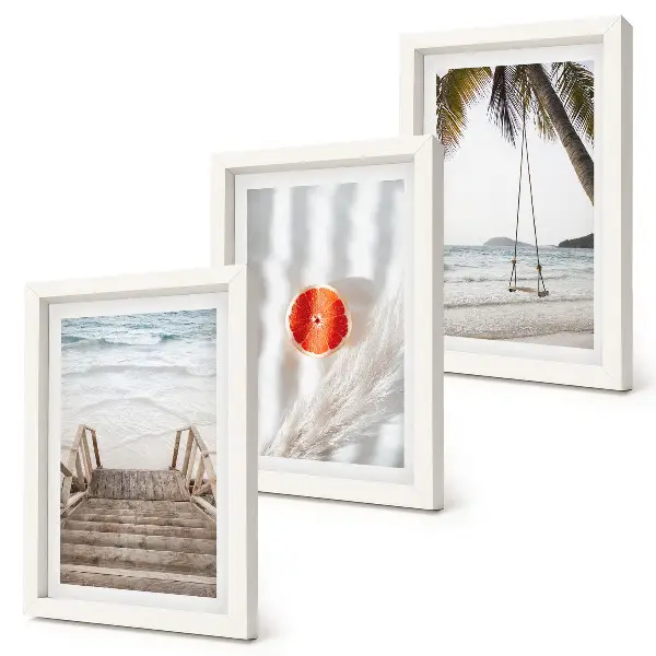 Framed triptych beach with wooden stairs in a holiday atmosphere