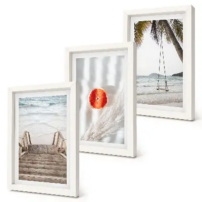 Framed triptych beach with wooden stairs in a holiday atmosphere