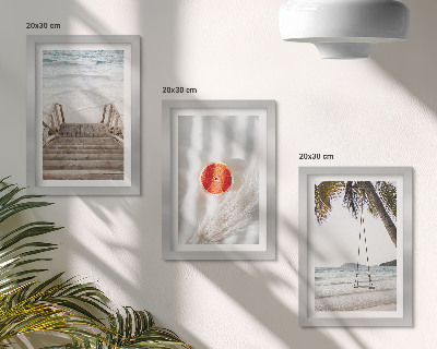Framed triptych Beach with wooden stairs, holiday atmosphere