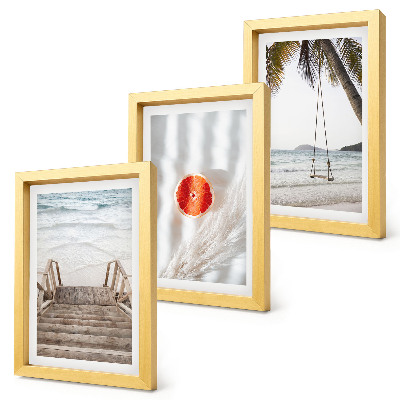 Framed triptych Beach with wooden stairs, holiday atmosphere