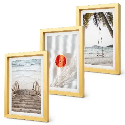 Framed triptych beach with wooden stairs in a holiday atmosphere