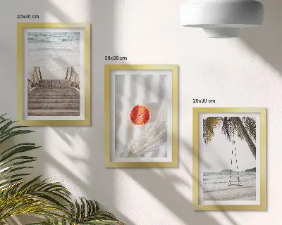 Framed triptych beach with wooden stairs in a holiday atmosphere