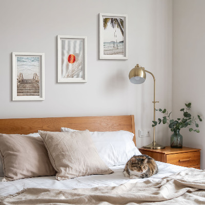 Framed triptych Beach with wooden stairs, holiday atmosphere