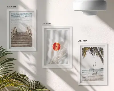 Framed triptych beach with wooden stairs in a holiday atmosphere