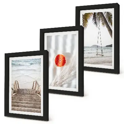 Framed triptych beach with wooden stairs in a holiday atmosphere
