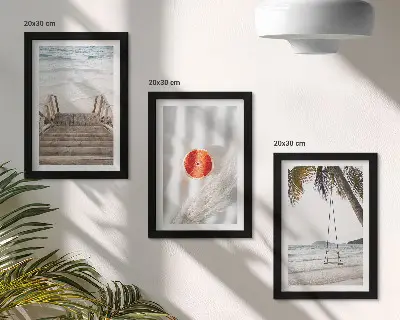 Framed triptych beach with wooden stairs in a holiday atmosphere