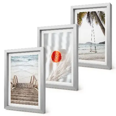 Framed triptych beach with wooden stairs in a holiday atmosphere