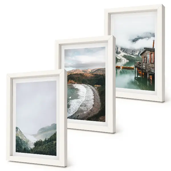 3-piece wall art set featuring mountain and beach views with clouds and water