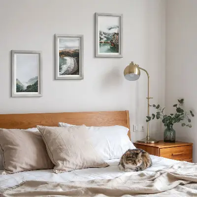 3-piece wall art set featuring mountain and beach views with clouds and water