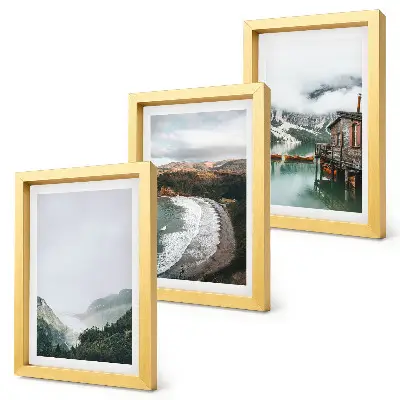 3-piece wall art set featuring mountain and beach views with clouds and water