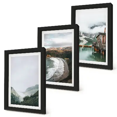 3-piece wall art set featuring mountain and beach views with clouds and water