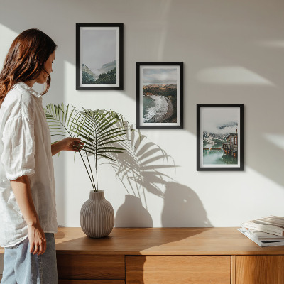 3-piece wall art set Mountain and beach views with clouds and water