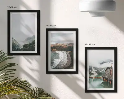 3-piece wall art set featuring mountain and beach views with clouds and water