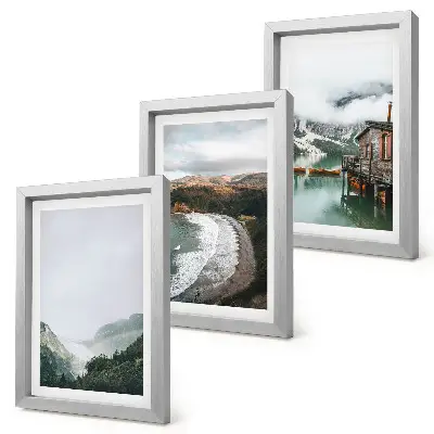 3-piece wall art set featuring mountain and beach views with clouds and water