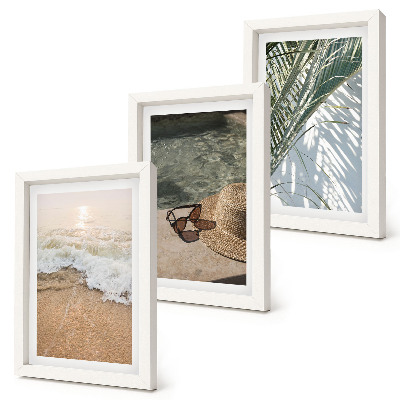 Photo frame wall Water beach hat and sunglasses leaves