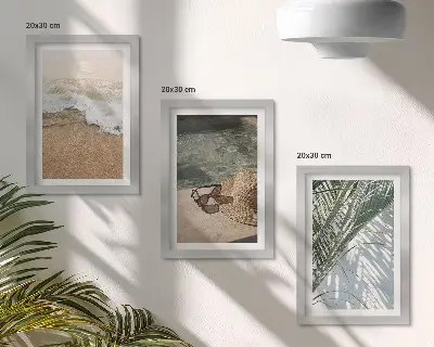 Photo frame wall gallery set with water, beach hat, and sunglasses botanical prints