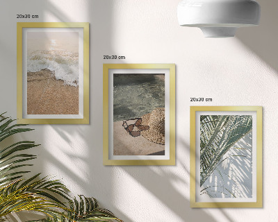 Photo frame wall Water beach hat and sunglasses leaves