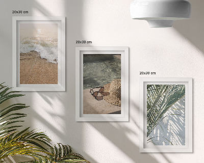 Photo frame wall Water beach hat and sunglasses leaves