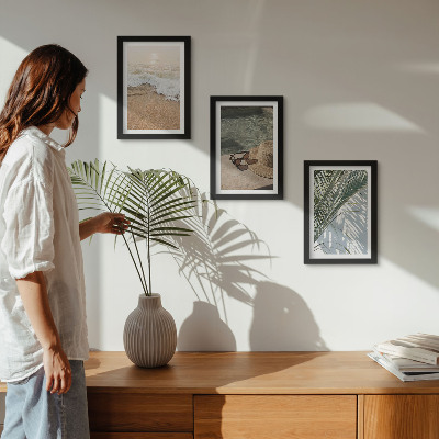 Photo frame wall Water beach hat and sunglasses leaves