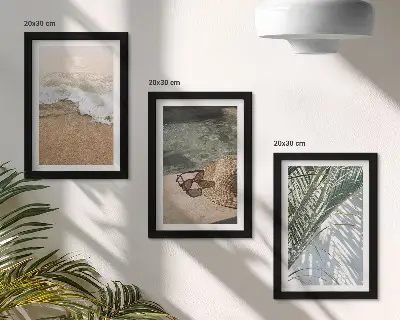 Photo frame wall gallery set with water, beach hat, and sunglasses botanical prints
