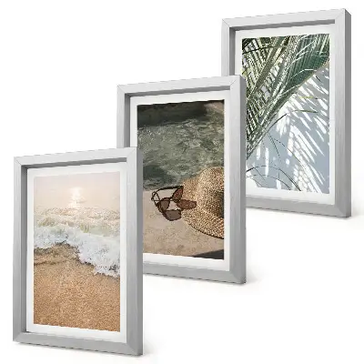 Photo frame wall gallery set with water, beach hat, and sunglasses botanical prints