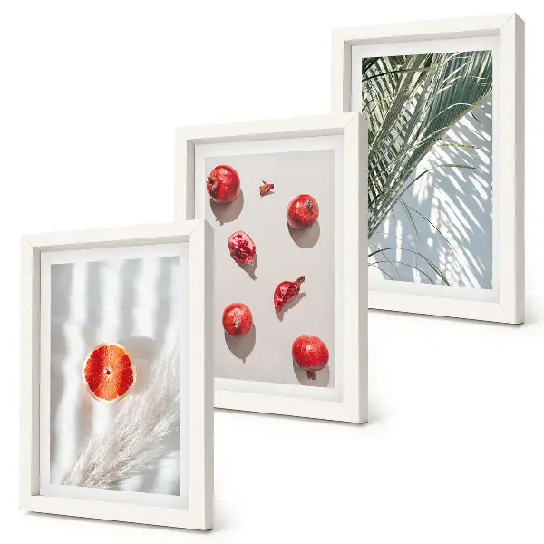 3-piece wall art set featuring holiday tropical fruits and palm leaves